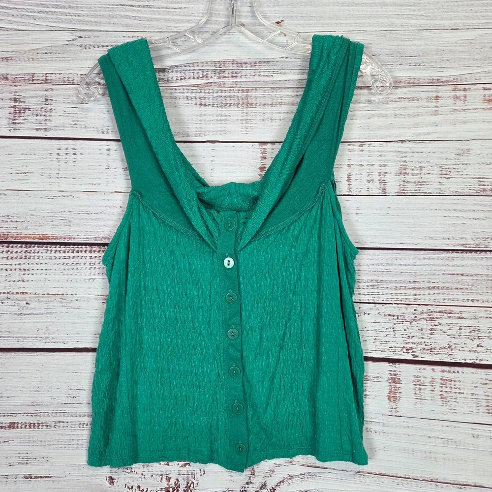 Free People Ohana Off Shoulder Smocked Crop Top XL Green Bloomcore Festival Vaca